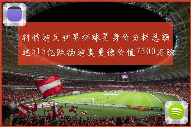 科特迪瓦世界杯球员身价分析总额达515亿欧扬迪奥曼德价值7500万欧